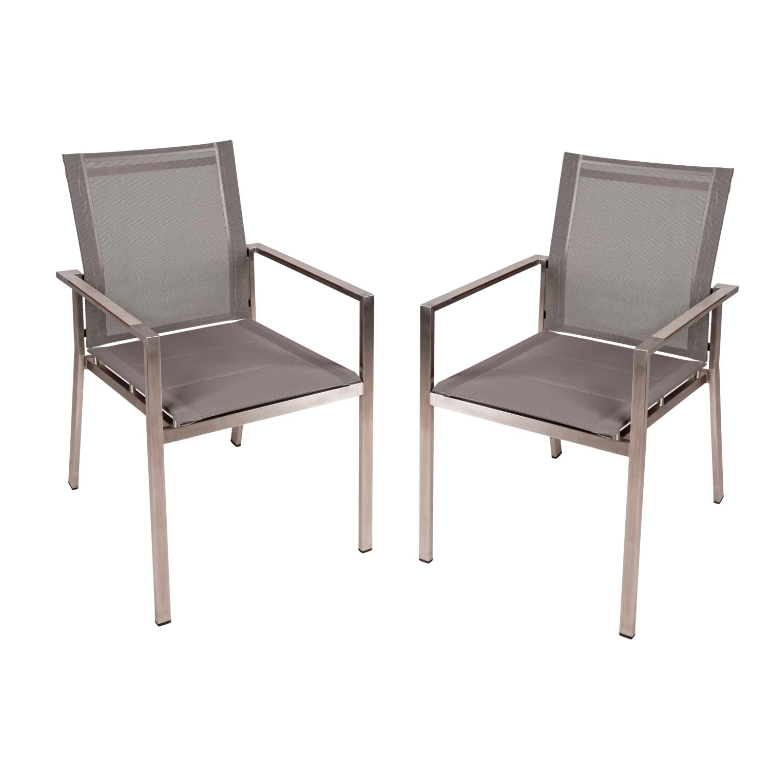 DELUKE Gartenstuhl 2er Set IVO Edelstahl Taupe Stapelstuhl Wetterfest Gartenstühle Outdoor Essstühle