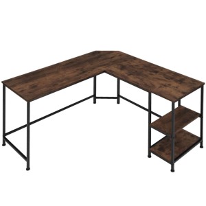 Tectake Eckschreibtisch Hamilton im Industrial Style mit Holz- und Stahlgestell, dunkle Holzoptik.