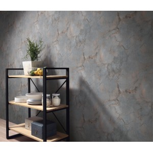 Erismann Vliestapete Melissa Venora Anthrazit mit Marmor-Effekt an der Wand.