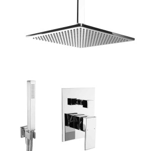 PaulGurkes Unterputz Duschset mit 30cm Regenbrause aus Messing, verchromt.