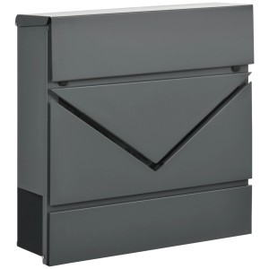 Dunkelgrauer HOMCOM Briefkasten aus Stahl mit Zeitungsfach und Briefschlitz.