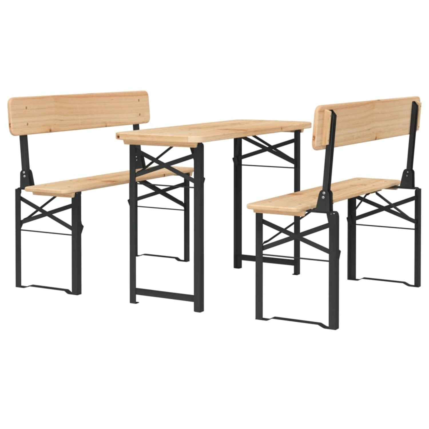Klappbares 3-tlg. Biertisch-Set aus Tannenholz mit Metallgestell für Garten und Outdoor.