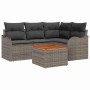 Graues 5-teiliges Garten-Sofa-Set aus Poly Rattan mit Tisch. Modulares Lounge-Set für Terrasse und Garten.