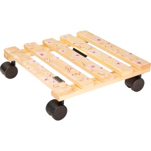 Wagner Multi Roller Kirschblüte: Rolluntersetzer aus Holz mit zartrosa Blütenmuster und schwarzen Rollen.