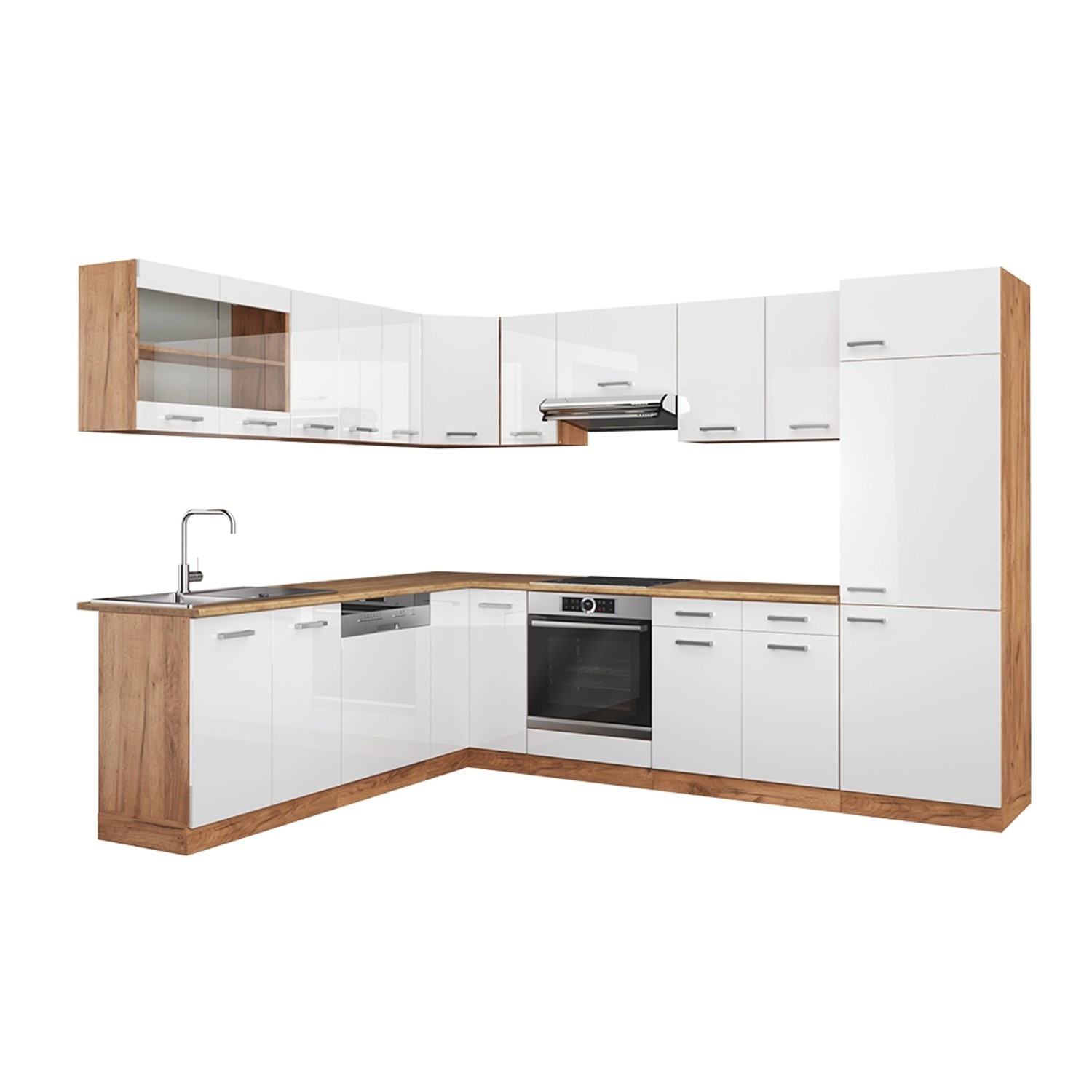 Vicco R-Line Eckküche Weiß Hochglanz/Goldkraft Eiche 227 x 287 cm AP Eiche günstig online kaufen