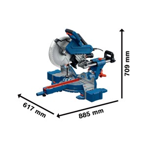 Bosch Professional Kapp- und Gehrungssäge GCM 340-305 D, blau-silber, mit Maßen. Präzises Sägewerkzeug.
