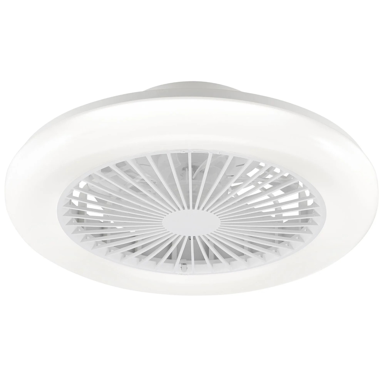 Weiße LED-Deckenleuchte Montero mit Ventilator, Ø 42 cm. Moderne Deckenlampe für Wohnräume.