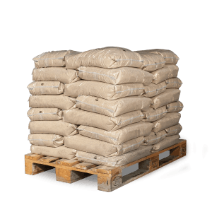 Palette mit Säcken Galamio Quarzsand 0,4-1,2 mm, geeignet für Bau, Garten und Reitsport.