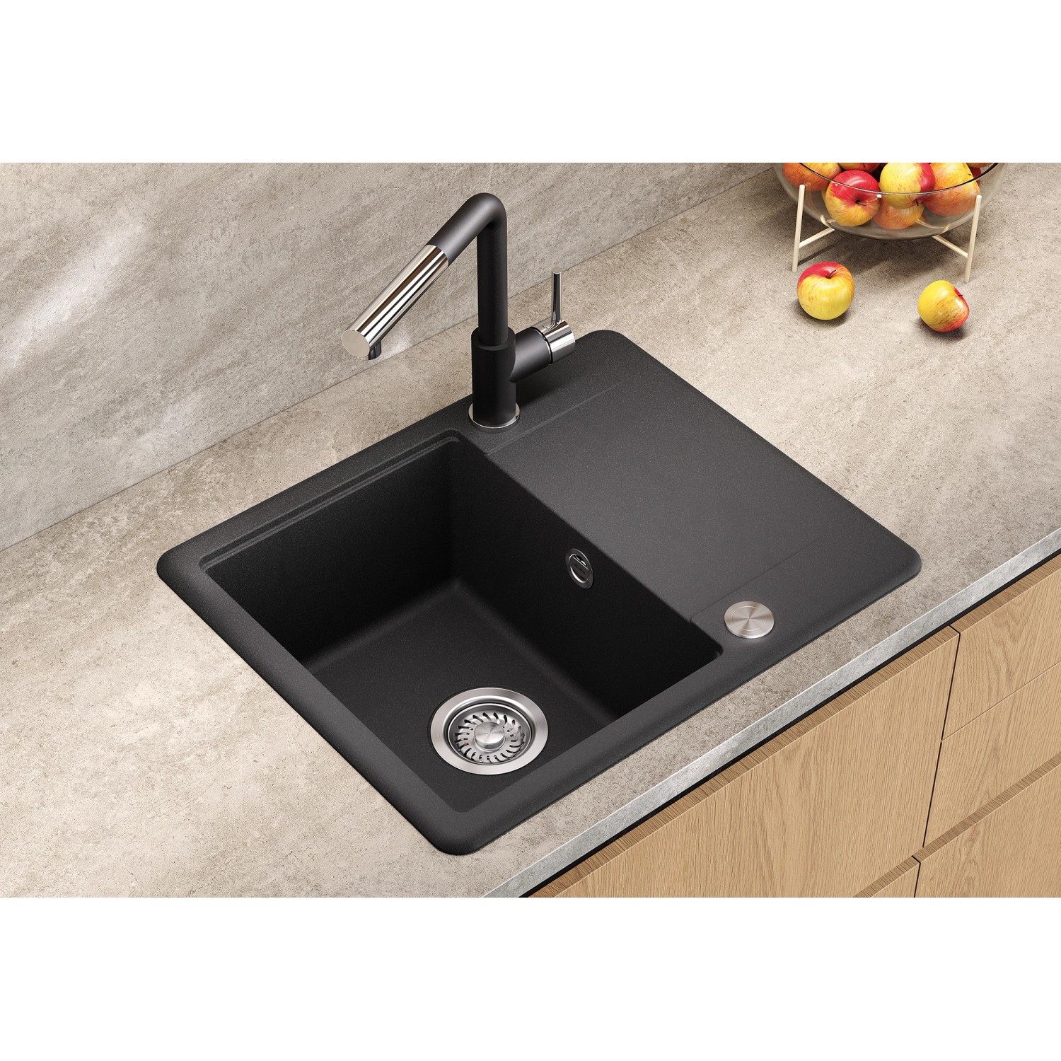 Helika Einbauspüle Esta 56 cm x 46 cm Schwarz inkl. Druckknopfventil_8