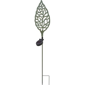 Khakifarbene Solar-Dekoleuchte Blatt mit LED und Erdspieß für den Garten.