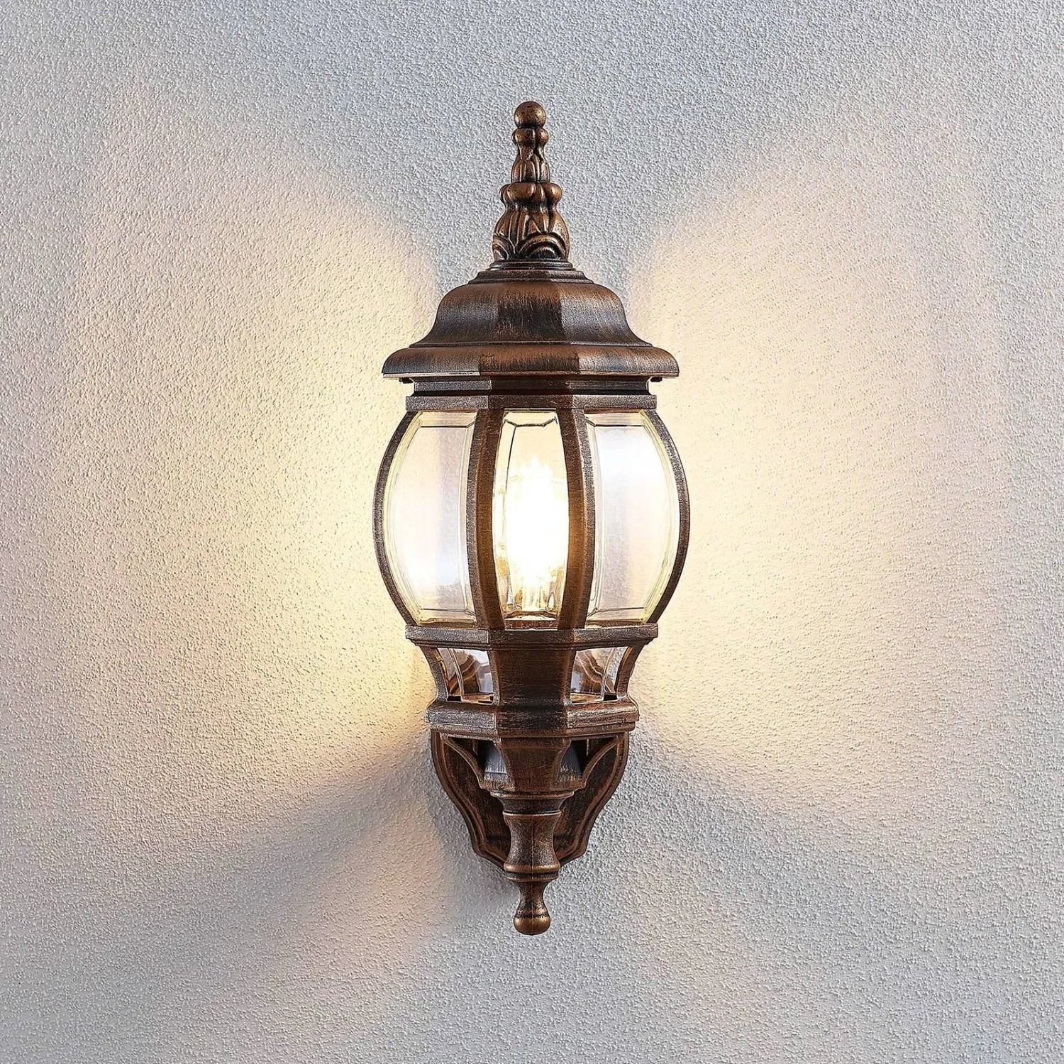 Lindby Wandleuchte Außen Nadesha 9949036 Spritzwassergeschützt Retro Vintage Antik in Gold Messing 1-flammig E27_4