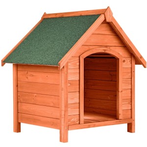 Tectake Hundehütte Bailey aus lasiertem Holz, braun, mit grünem Bitumendach.