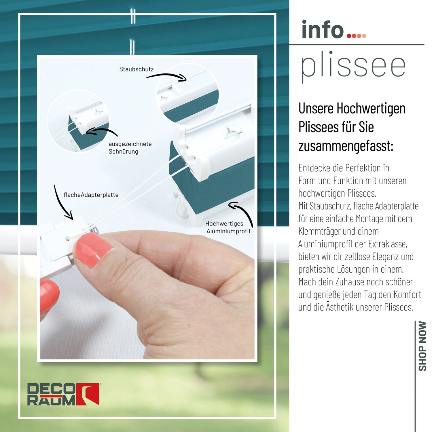 Petrolfarbenes Plissee 95x210 cm mit Klemmfix-Montage für Fenster, blickdicht.