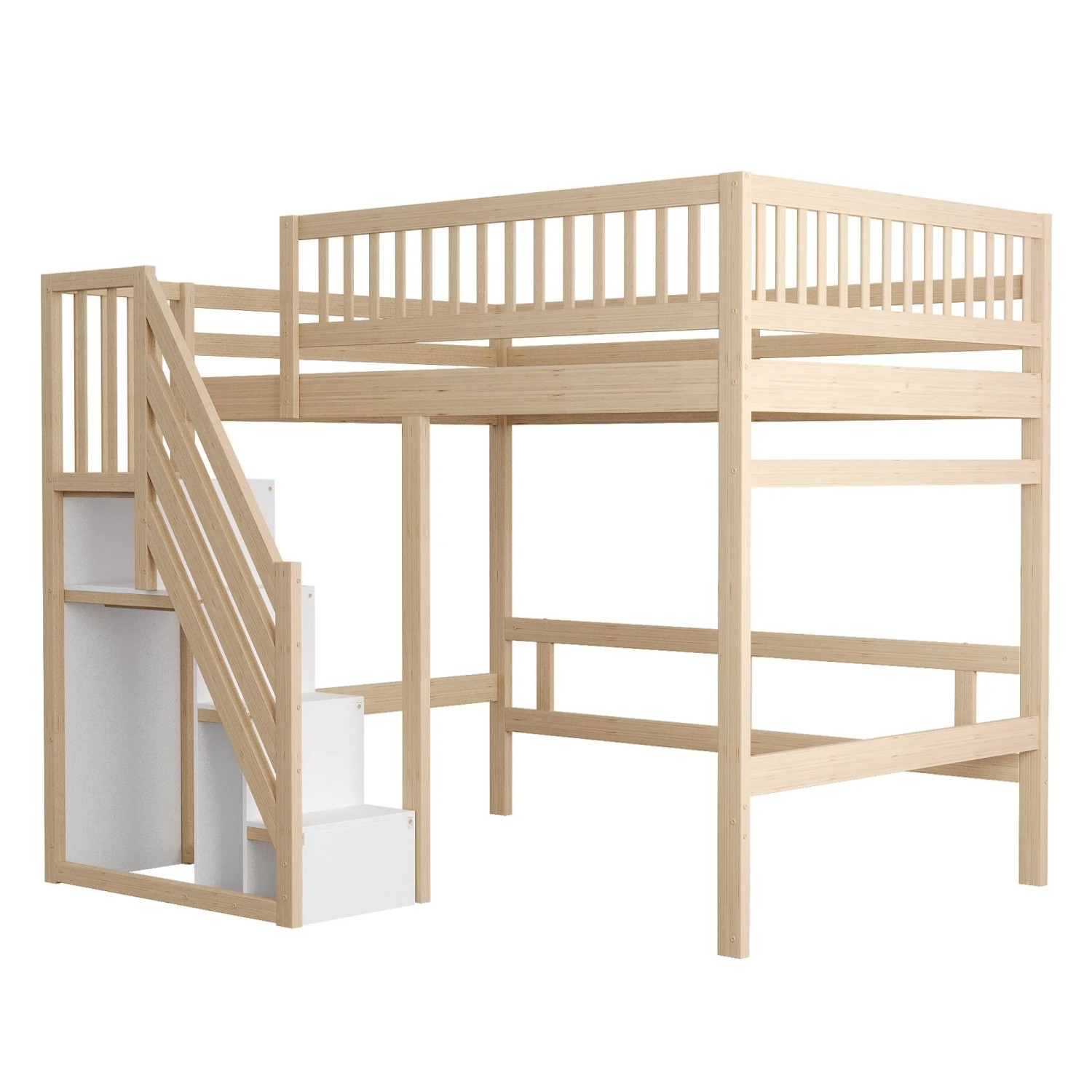 Merax Massivholzbett 140x200cm Stauraumtreppe Holzfarbe