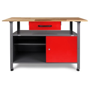 Ondis24 Werkbank Set Klaus 120 cm mit Schrank und LED in Rot für die Werkstatt.