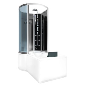 AcquaVapore Duschtempel 100x170 mit Badewanne und schwarzer Rückwand.