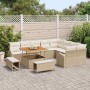 Beiges 12-tlg. vidaXL Garten-Sofa-Set aus Poly Rattan mit Tisch und Kissen für Garten und Terrasse.
