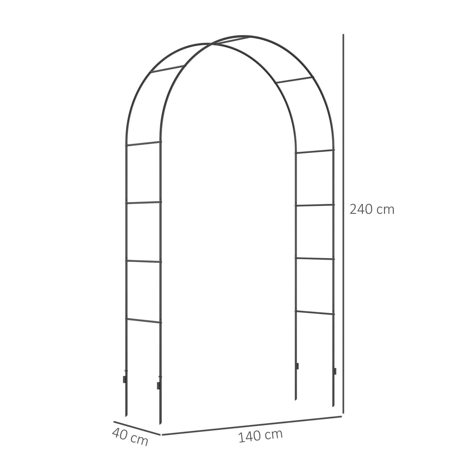 Schwarzer Outsunny Rosenbogen aus Metall, 140x40x240 cm, ideal als Rankhilfe im Garten.