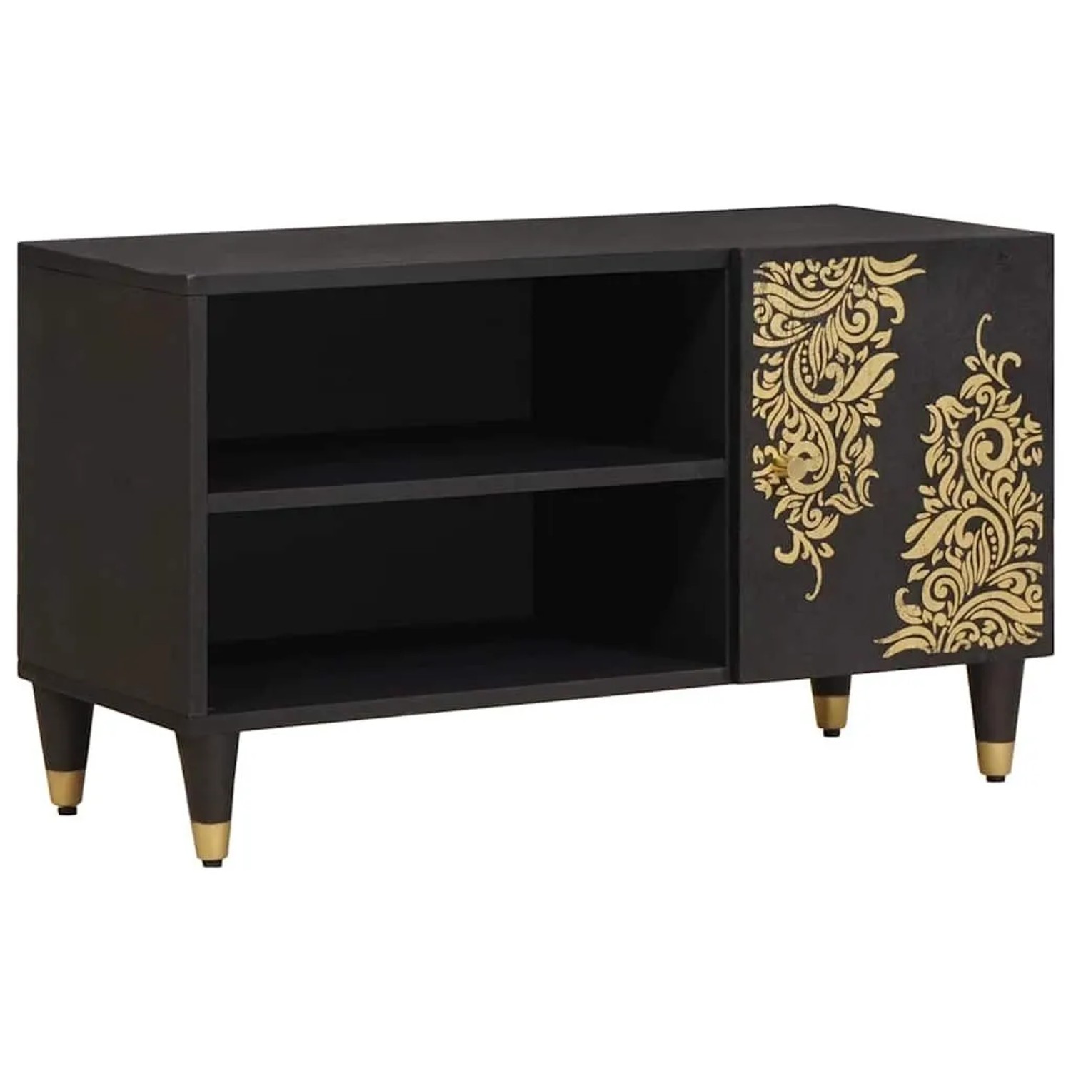 vidaXL TV-Schränk mit Regal Schwarz 80 x 33 x 46 cm Massivholz Mango 401882 günstig online kaufen