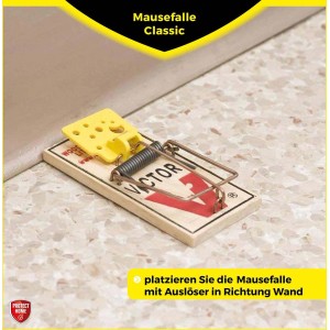 Protect Home Mausefalle Classic, 2er-Pack. Schlagfalle aus Holz mit Köder-Plattform.
