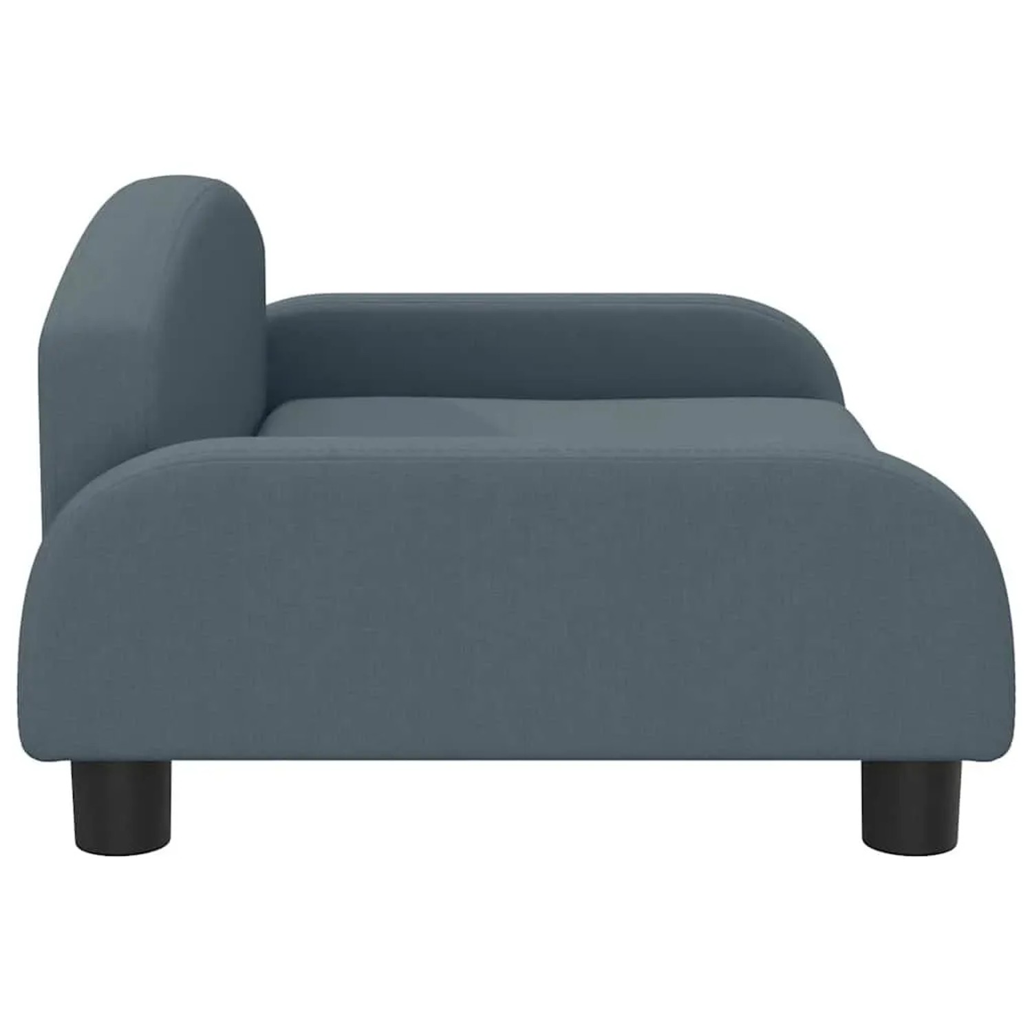 Dunkelgraues vidaXL Hundebett aus Stoff, 70x45x30 cm, als kleines Sofa mit Rückenlehne und schwarzen Füßen.