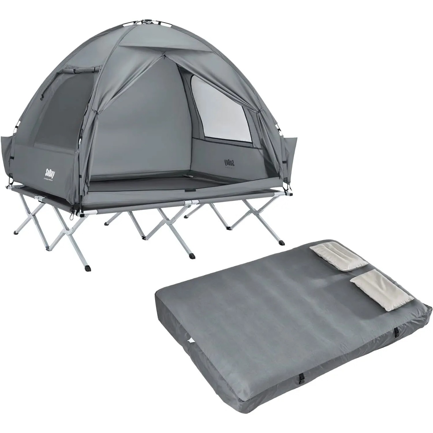 SoBuy Feldbett mit Zelt Campingzelt mit Luftmatratze Outdoor Zent 2 Personen Grau OGS32-II-L-HG-TP