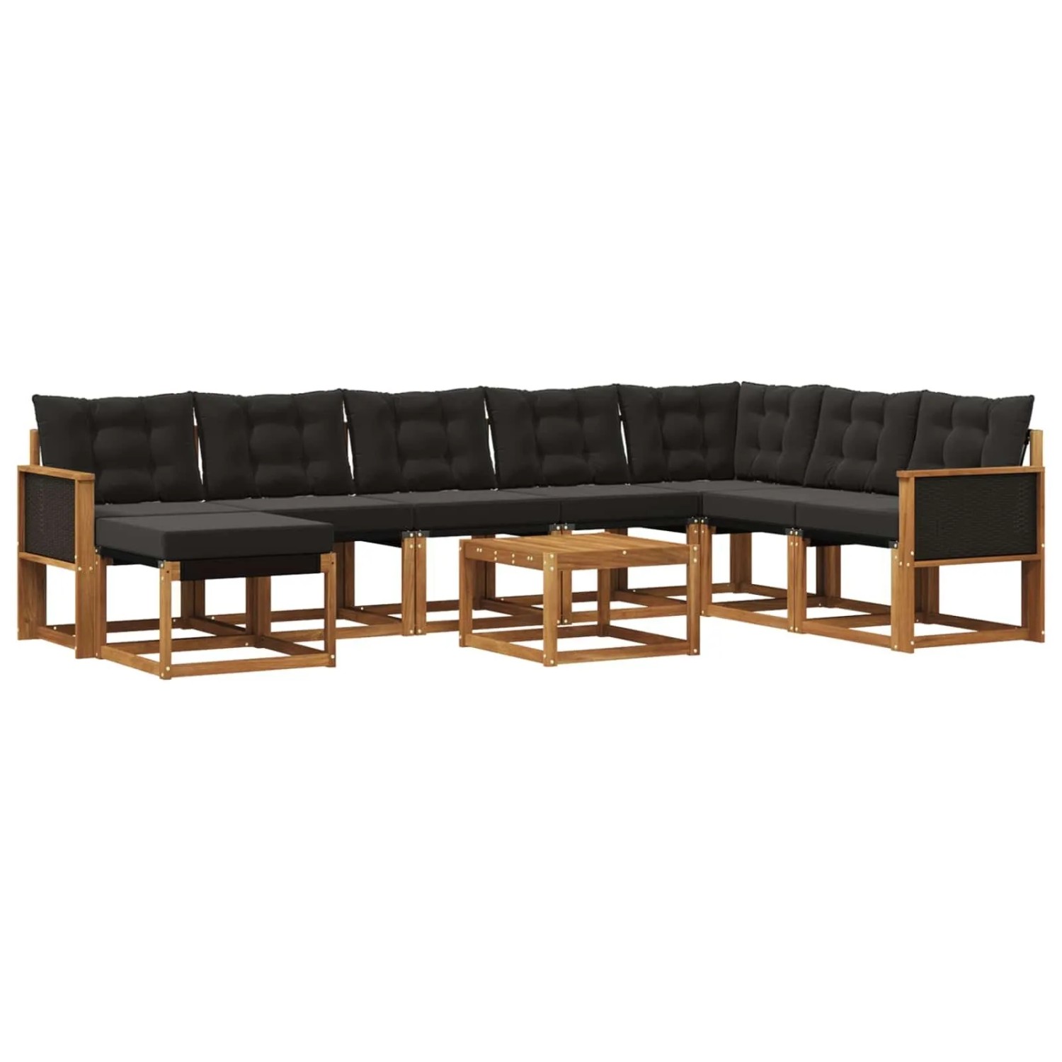 vidaXL Outdoor-Sofagarnitur mit Kissen 9 Stk Natur und Schwarz 3382152