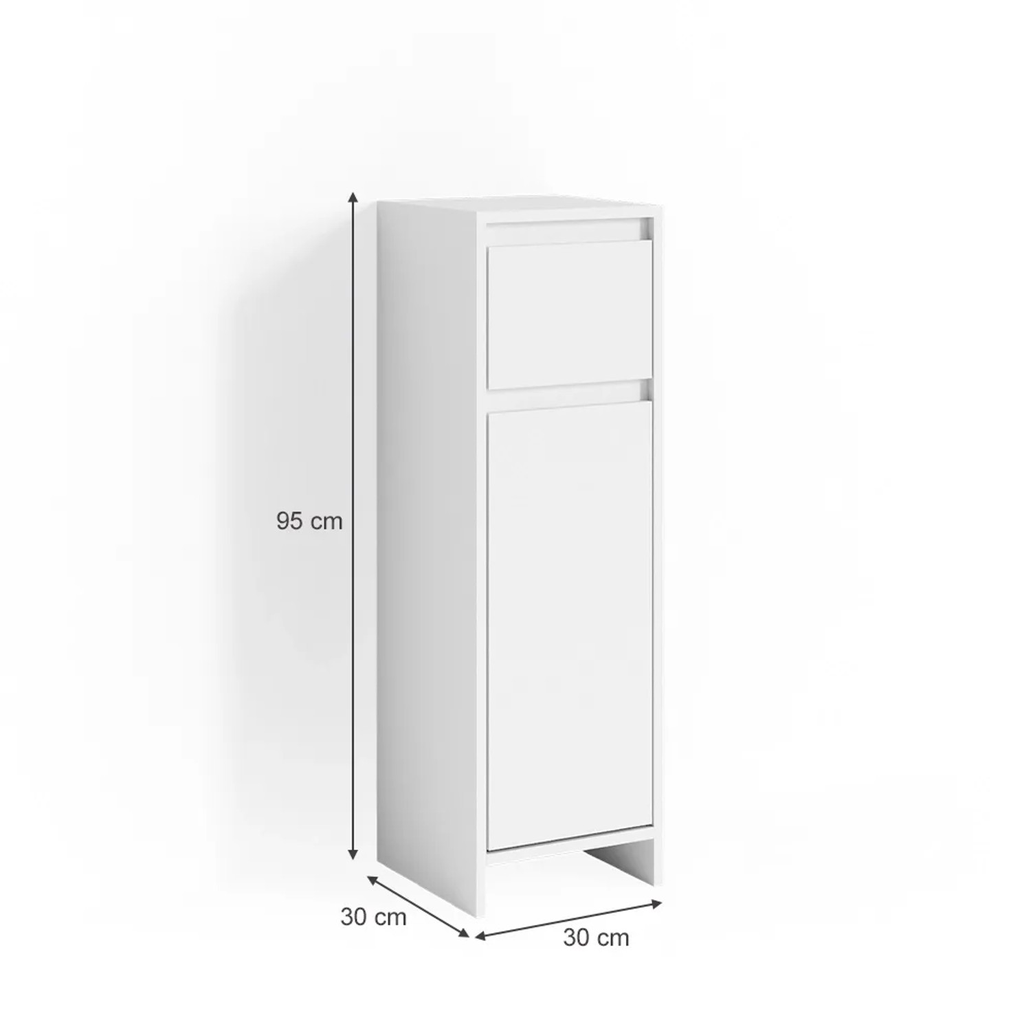 Vicco Midischrank Emma, weiß, 30x95 cm. Badregal mit Tür und Schublade für Badutensilien.