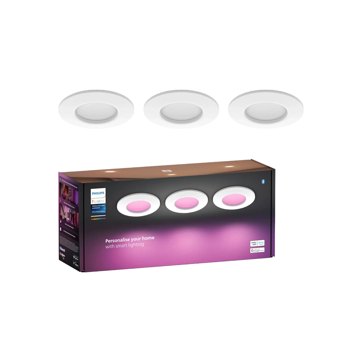 Philips Hue Smart-Einbauspot Slim White & Color Ambiance 17 cm Weiß 3er Pack