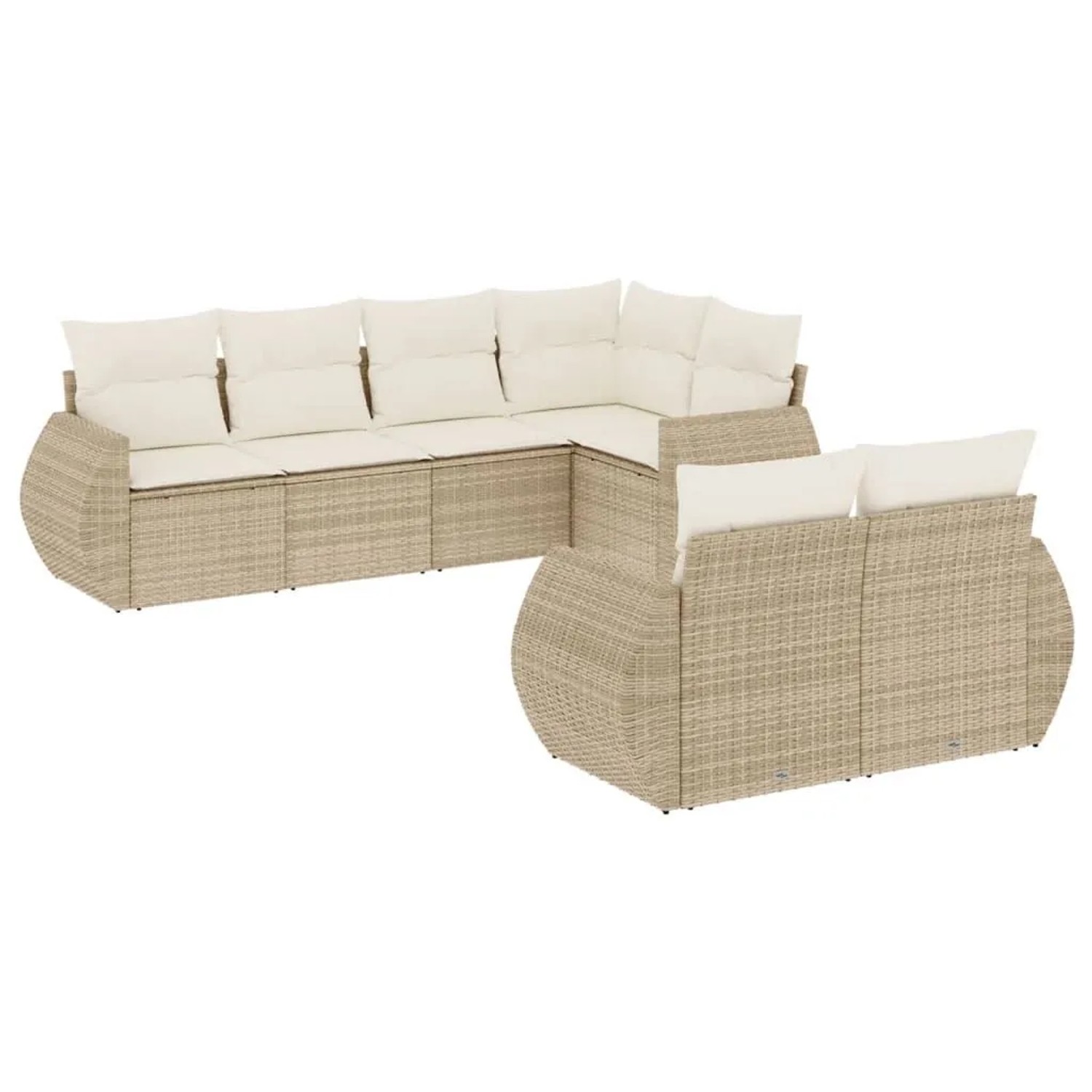 vidaXL 7-Tlg Garten-Sofagarnitur mit Kissen Beige Poly Rattan 3221607
