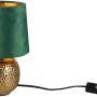 Goldene Reality Tischleuchte Sophia mit grünem Samtschirm, 26x16x16 cm. Design-Tischlampe mit Schnurschalter.