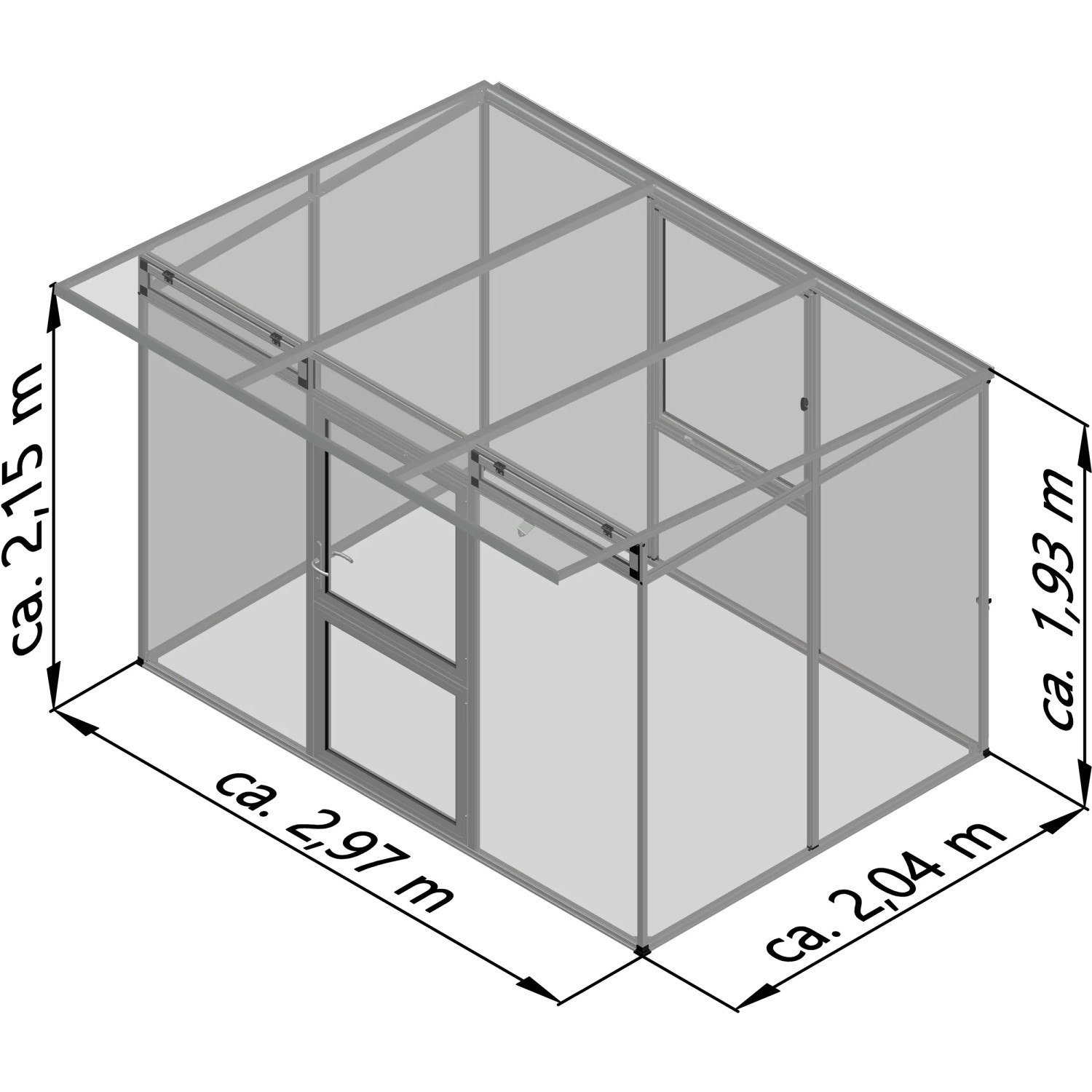 KGT Gewächshaus Linea, anthrazitgrau, 6,06 m², mit Maßen. Ideal für Pflanzenaufzucht.