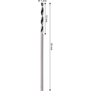 Bosch Spiralbohrer-Set, 2-teilig, HSS Metallbohrer mit zylindrischem Schaft, 1 mm Durchmesser.