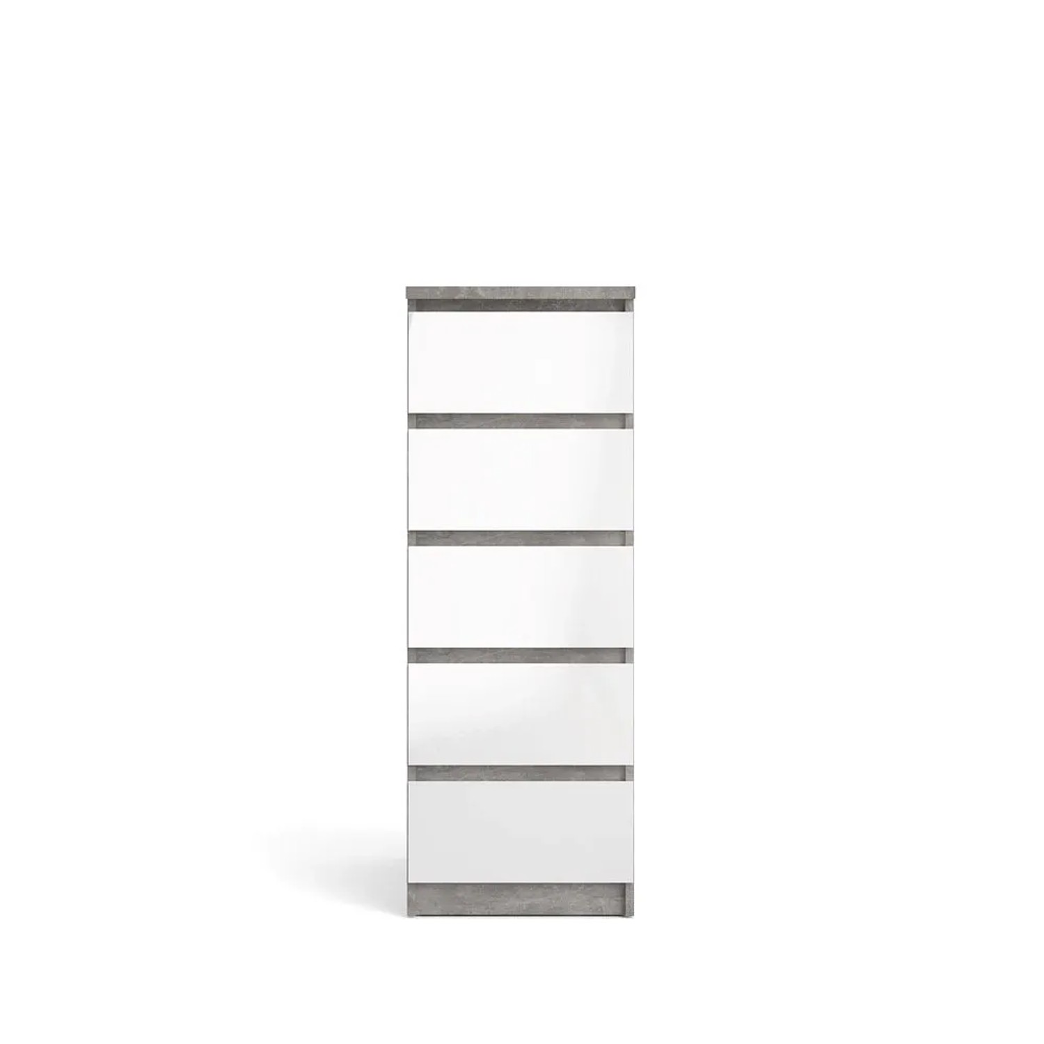ebuy24 Nada Kommode Hoch und Schmal mit 5 Schubladen Beton Dekor Weiss Hochglanz