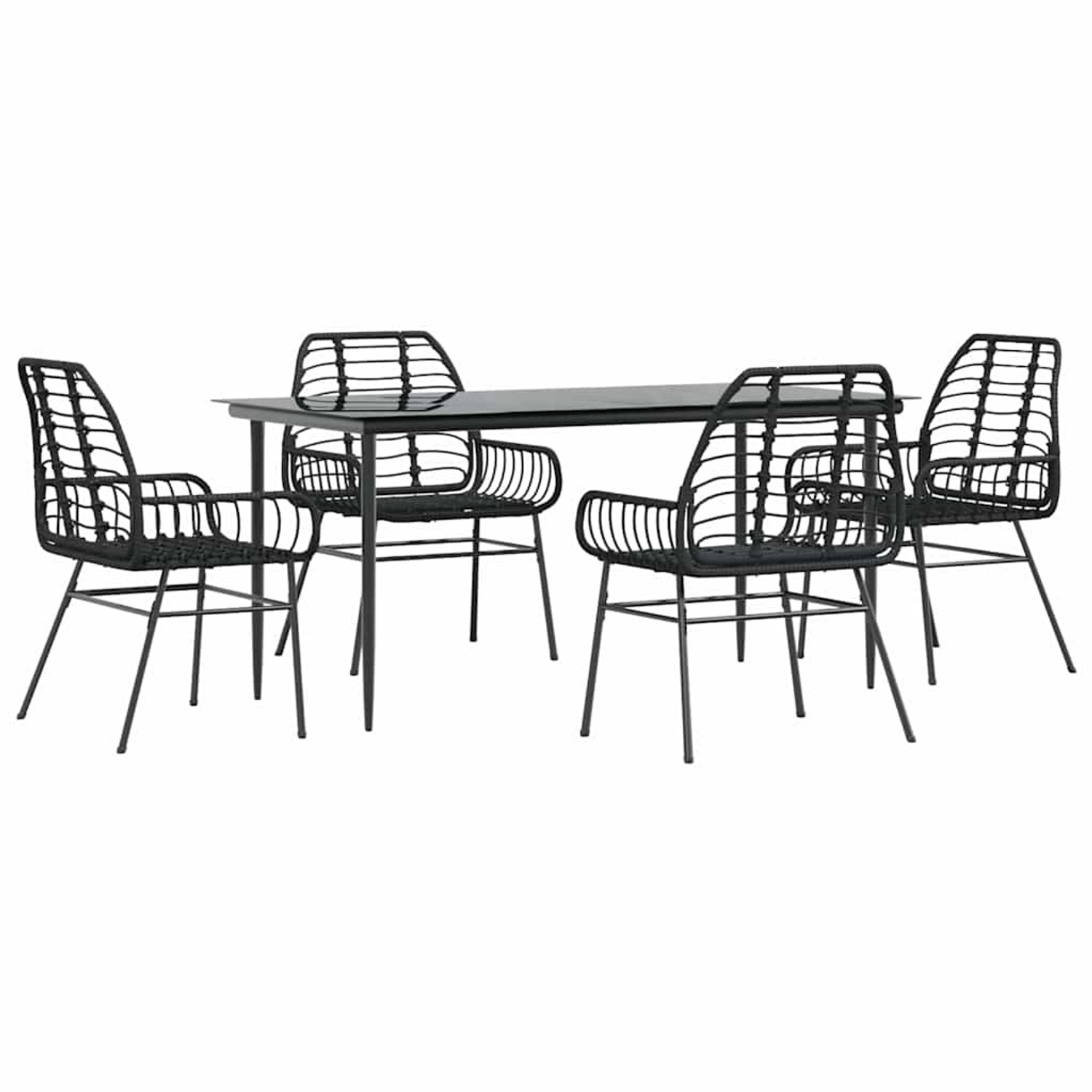 vidaXL 5-Teiliges Garten-Esszimmerset Schwarz Poly Rattan Glas 3334439