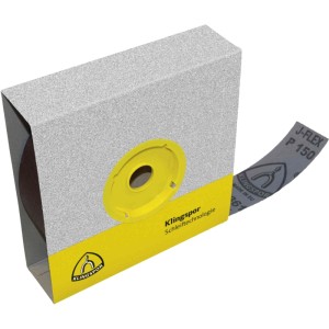 Klingspor KL 361 JF Schleifgewebe Rolle, Korn 120, in grauer Verpackung mit gelbem Logo. Zubehör für Schleifer.