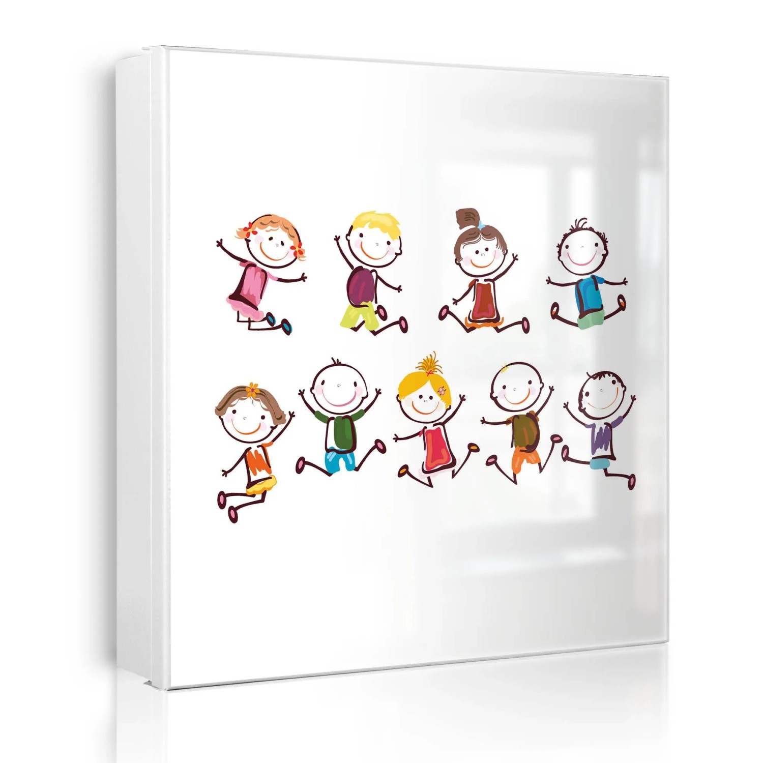 Banjado Großer Schlüsselkasten Metall 30x30cm Weiß Scharnier Links 50 Haken Beschreibbar Magnetisch Motiv Happy Kids