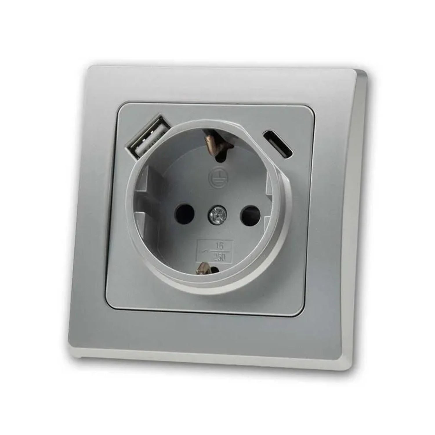 ChiliTec DELPHI Schutzk Steckdose 250V 16A & USB C Silber