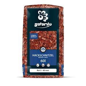 Sack Galamio Holzhackschnitzel, rot, 60l. Dekormulch für Gartenwege und Grünflächen.