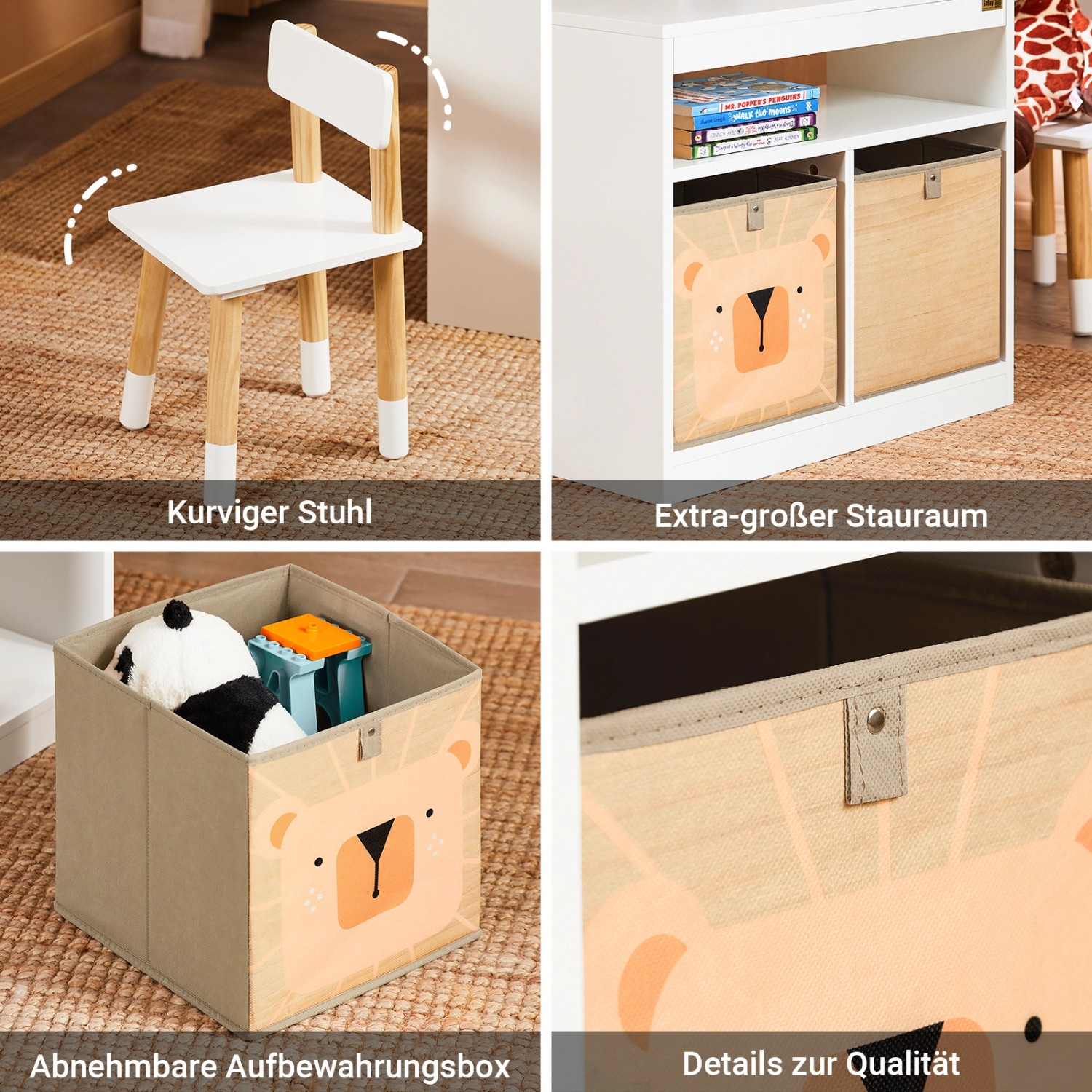 SoBuy Kindertisch mit 2 Stühlen Kindersitzgruppe mit Stauraum Weiß KMB113-W_4