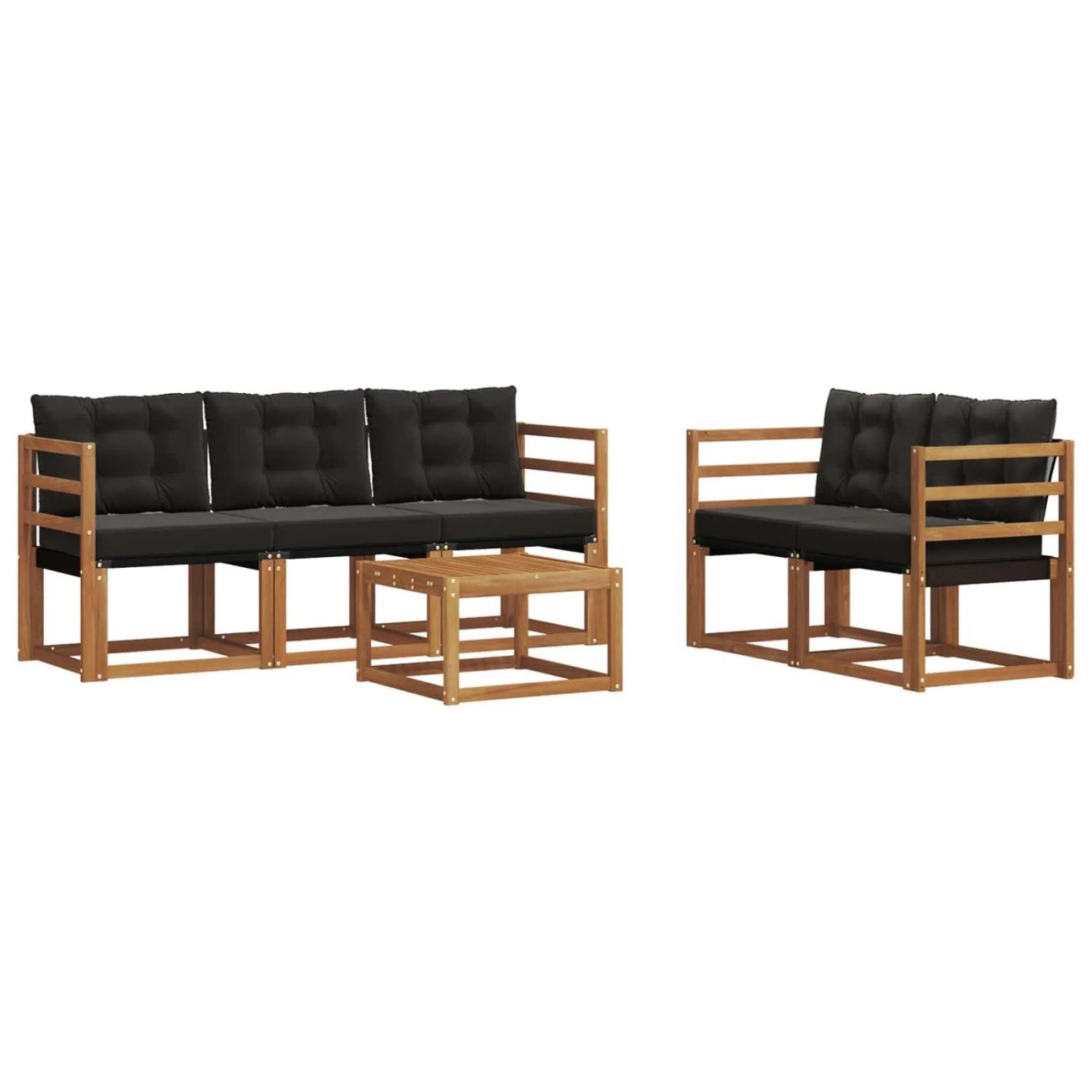 vidaXL Outdoor-Sofagarnitur mit Kissen 6-Tlg Natur und Schwarz 3368391