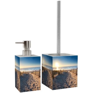 Sanilo Bad Set Düne: Seifenspender und WC-Bürste mit Strandmotiv für Ihr Badezimmer.