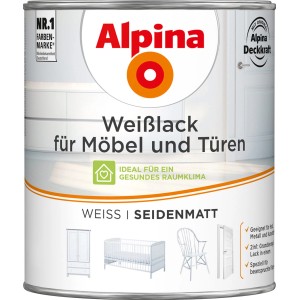Dose Alpina Weißlack seidenmatt für Möbel & Türen. 2in1: Grundierung und Lack in einem.