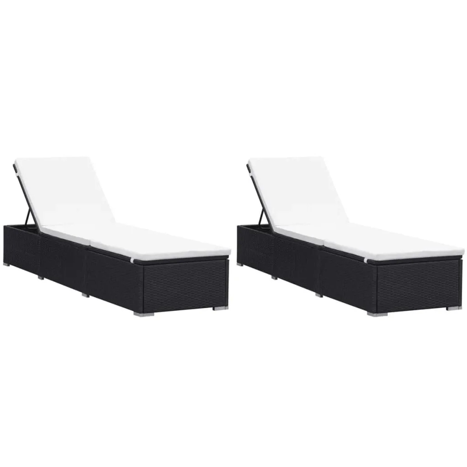 Furnicato Sonnenliegen Mit Auflage 2 Stk Poly Rattan Schwarz