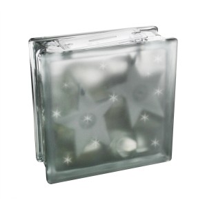 Weißer Dekoglasstein mit Sternenmuster, 19,8x19,8x8 cm, als Vase oder Spardose nutzbar.