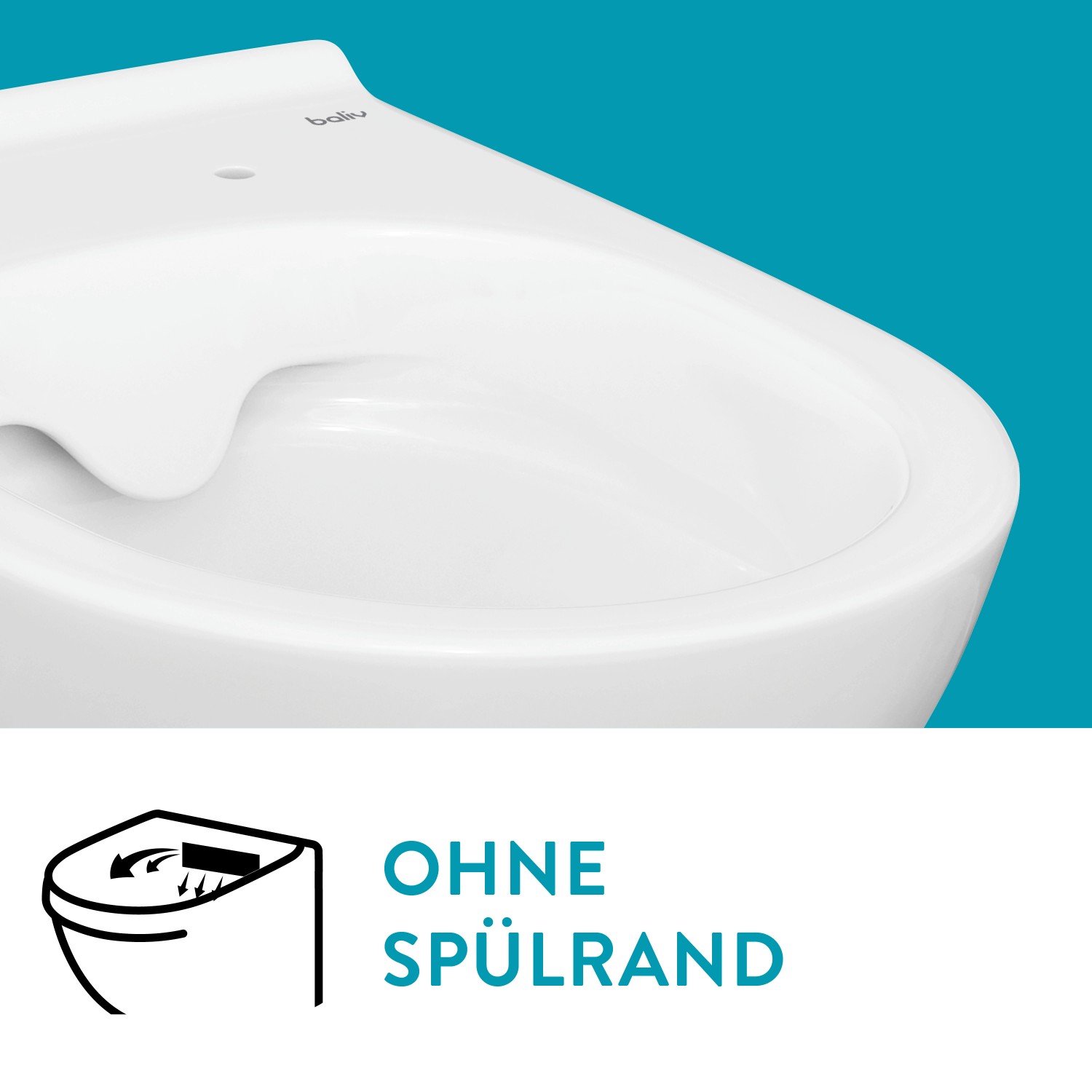 Detailaufnahme des weißen, spülrandlosen baliv Wand WC-Set Mansfield Tiefspüler.