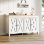 Weißes Merax Sideboard 140x78 cm mit Naturholzplatte und 4 Türen in X-Form. Moderner Wohnzimmerschrank aus MDF.