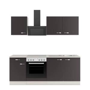 OPTIFIT Faro220 Küchenzeile, 210 cm, Anthrazit mit E-Geräten und Spüle.