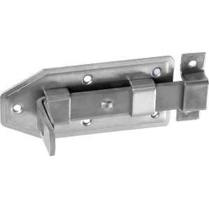 Türriegel aus Edelstahl, 120x55mm, zur Sicherung von Türen und Toren im Außenbereich.