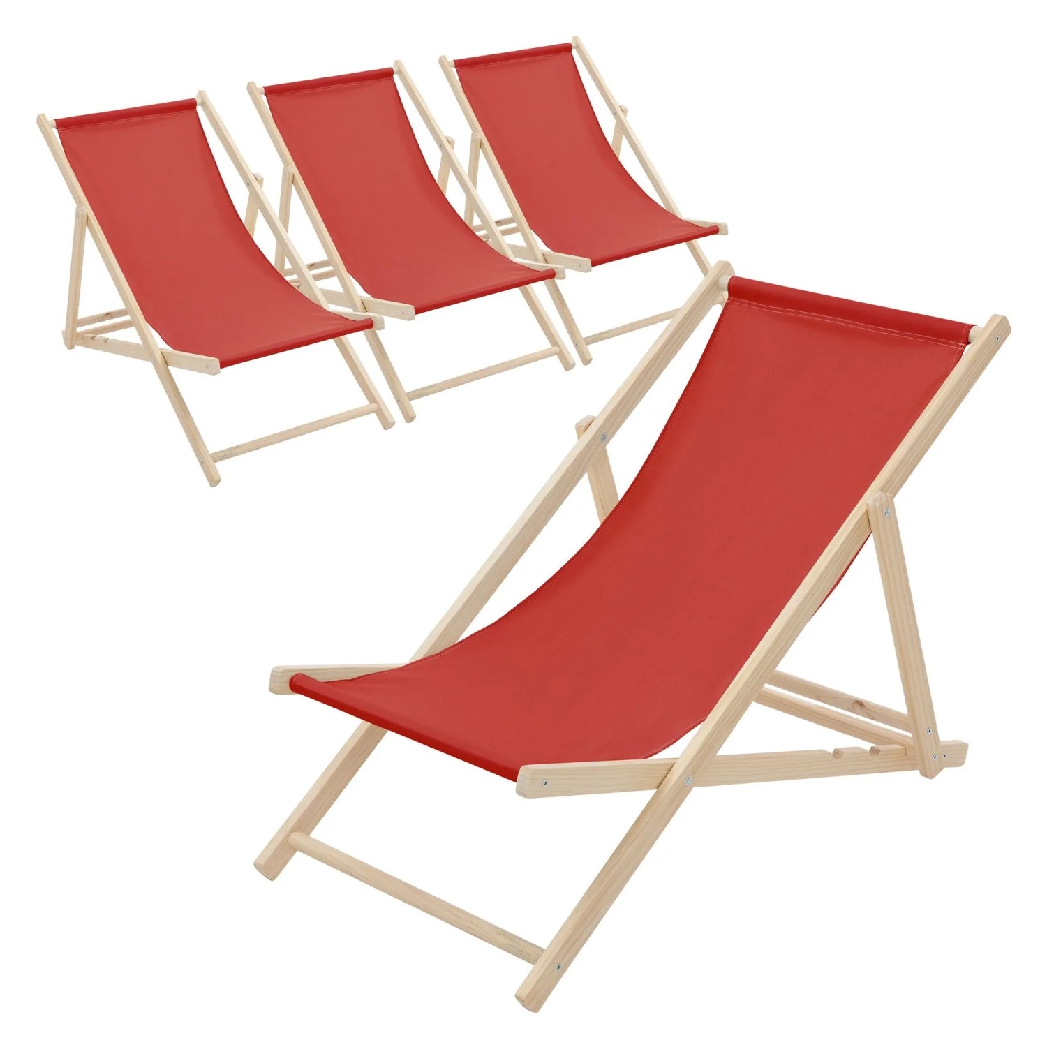 ECD Germany Liegestuhl 4Er Set Klappbar Rot aus Holz